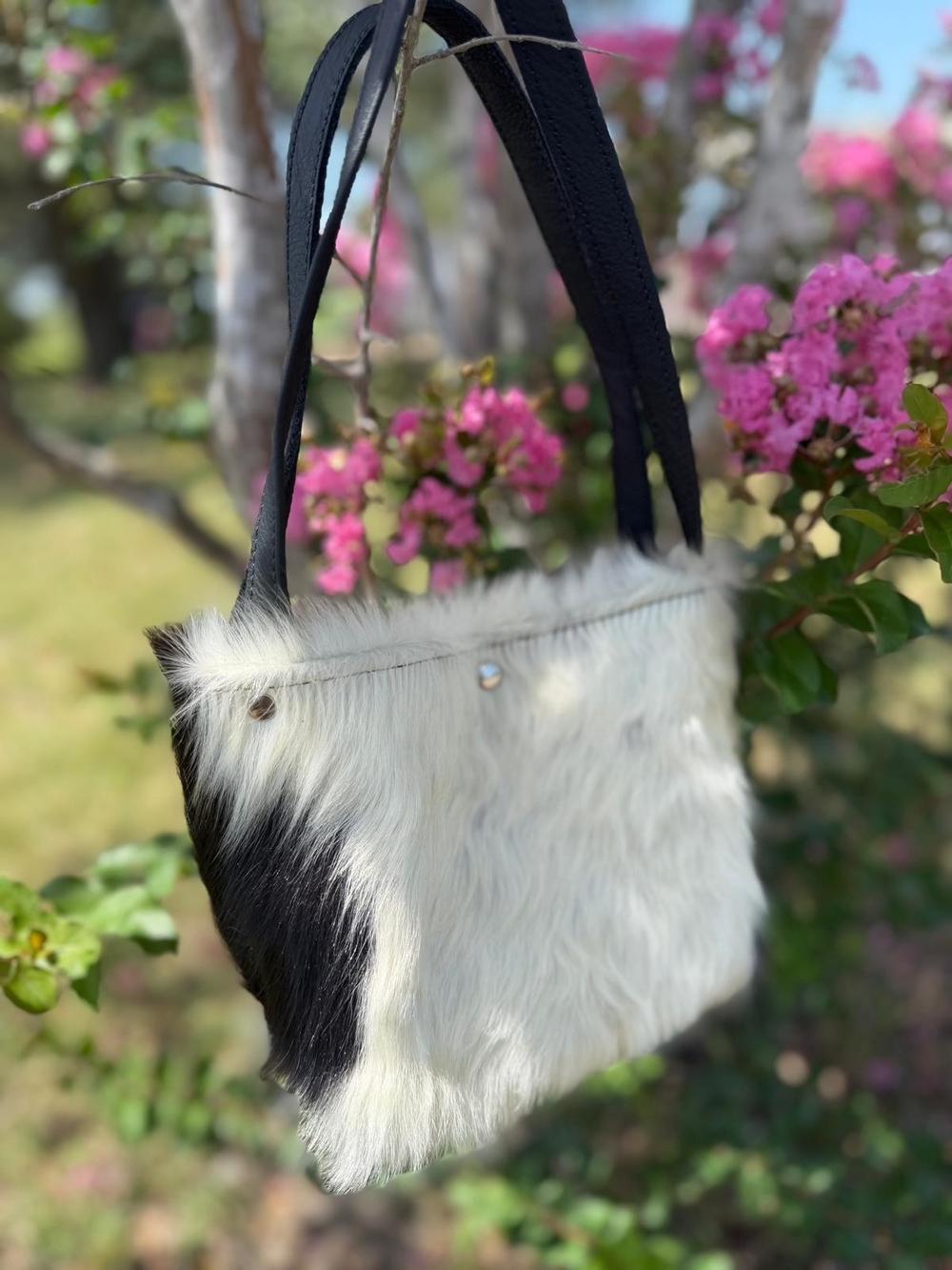 Handmade Black & White Cowhide Shoulder Bag | One-of-a-Kind